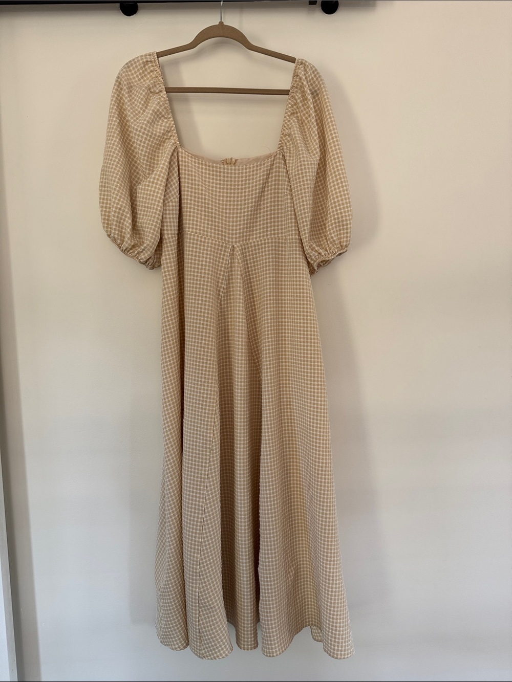 ASOS Maternity Pale Beige Gingham Puff-Sleeve Maxi Dress